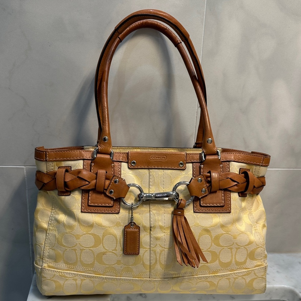 Coach Cream and Tan Shoulder Bag